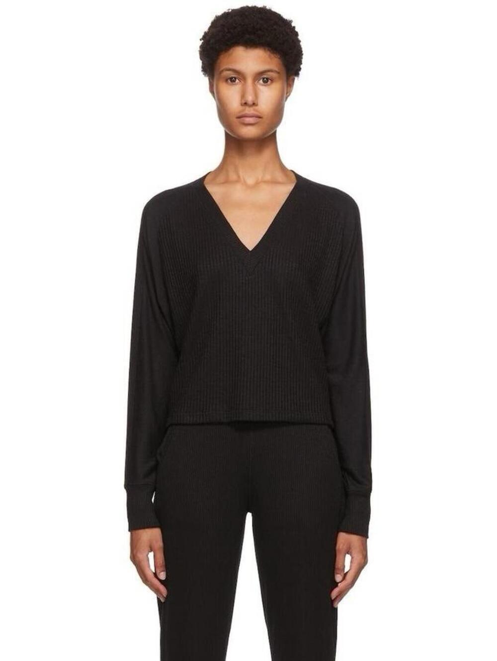 Rag & Bone Knit V Neck Sweater Black Panel Stretch Jersey Pullover M